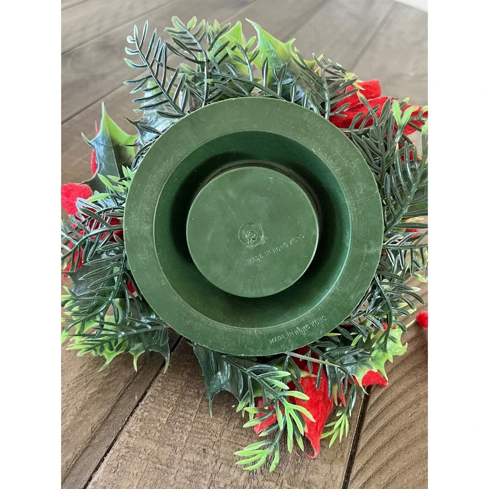 Vintage Christmas Welcome Lite Poinsettia Candle Holder Green Glass HongKong